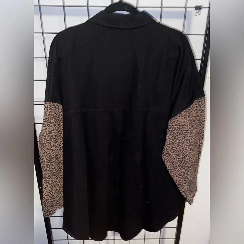 Naggoo black and leopard oversized denim shacket NWT